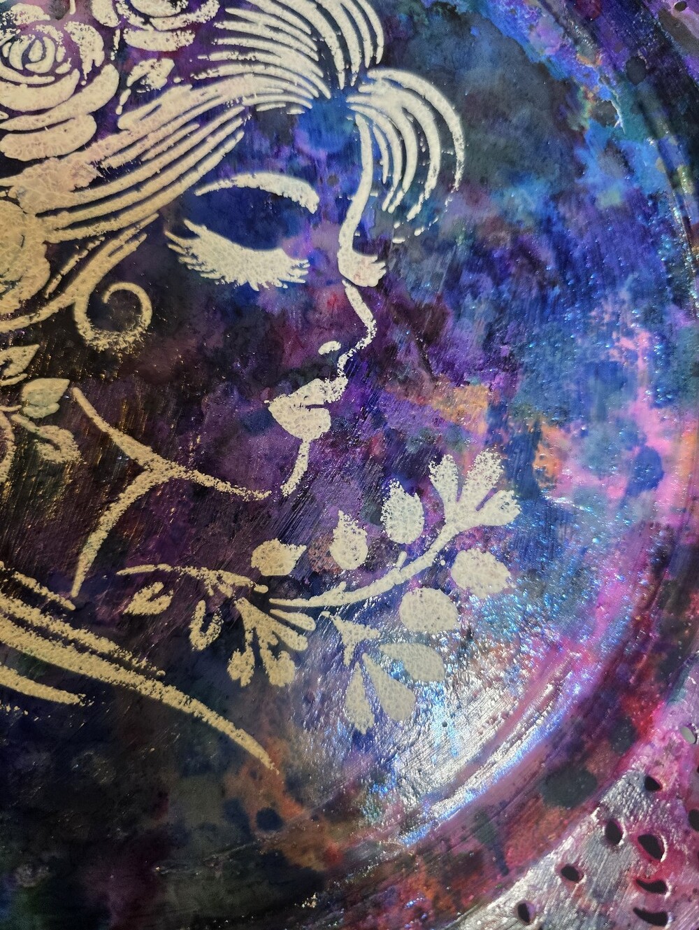 HANDCRAFTED Upcycled Metal Platter HANDPAINTED Tabletop Countertop Art Decor 15" - Picture 13 of 17